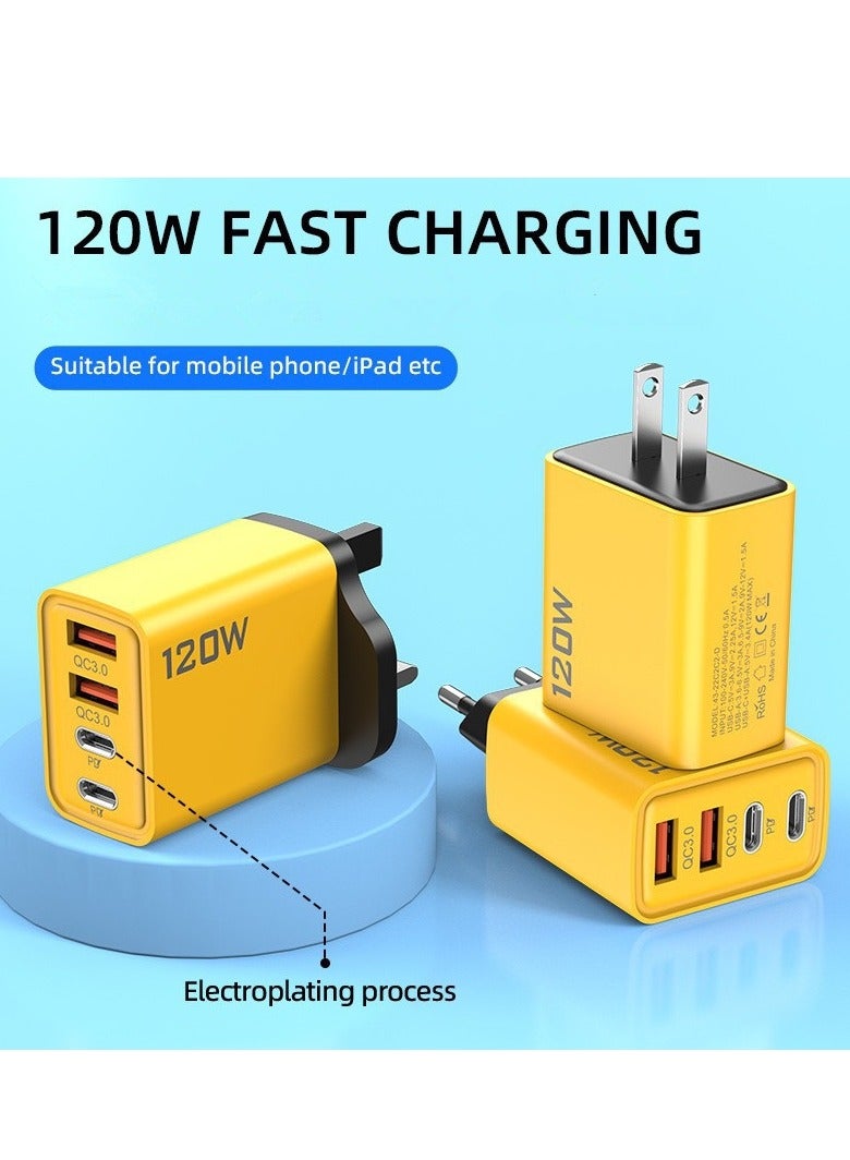 120W Fast Charger, Multi-port Mobile Phone Charger, Dual TYPE-C+Dual USB Fast Charger  - Image 4