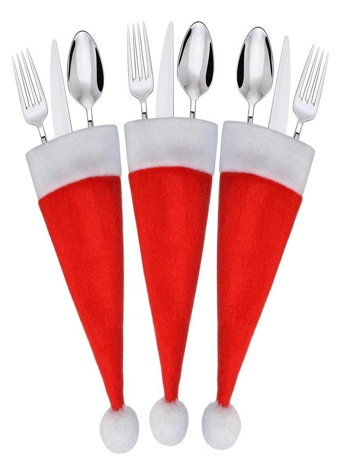 Marrywindix 50 Pieces Christmas Santa Hats Silverware Holders, Christmas Cutlery Holders for Xmas Party Dinner Utensil and Flatware Organizers Decorations Supplies - Image 3
