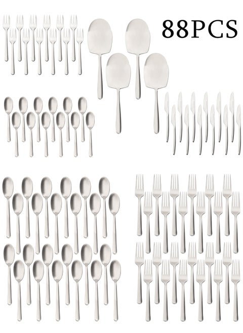 88 Pieces Cutlery Set Service for 24 person,Pure Stainless Steel Flatware Set,Mirror Polished Cutlery Utensil Set Include Spoon/Fork/Rice Server/Knife/Cake Fork/Tea Spoon