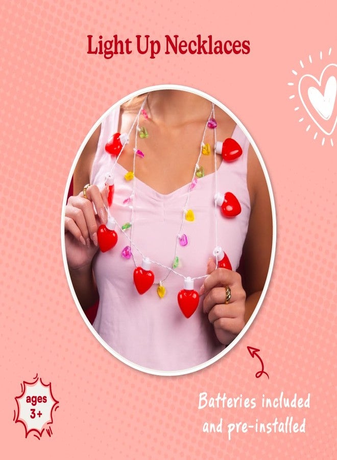 Cool Things Corp Light Up Valentine’s Necklace Set (4 Pack - Mini and Jumbo LED Necklaces), Blinking Glow Jewelry with 3 Light Modes, Valentine Party Favors, Classroom Exchange Gifts, Photo Booth Accessories, Batteries Included - Image 2