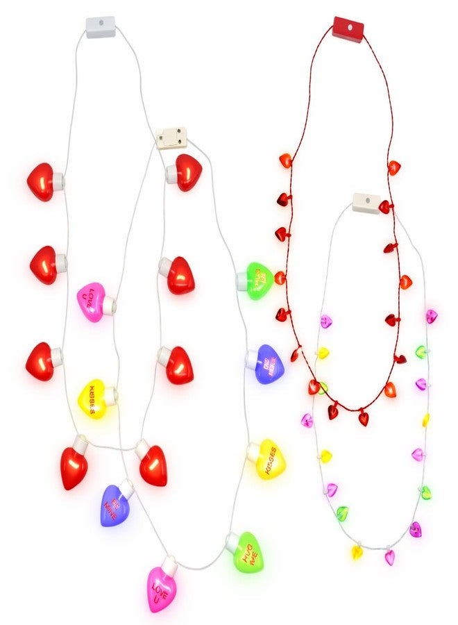 Cool Things Corp Light Up Valentine’s Necklace Set (4 Pack - Mini and Jumbo LED Necklaces), Blinking Glow Jewelry with 3 Light Modes, Valentine Party Favors, Classroom Exchange Gifts, Photo Booth Accessories, Batteries Included - Image 1