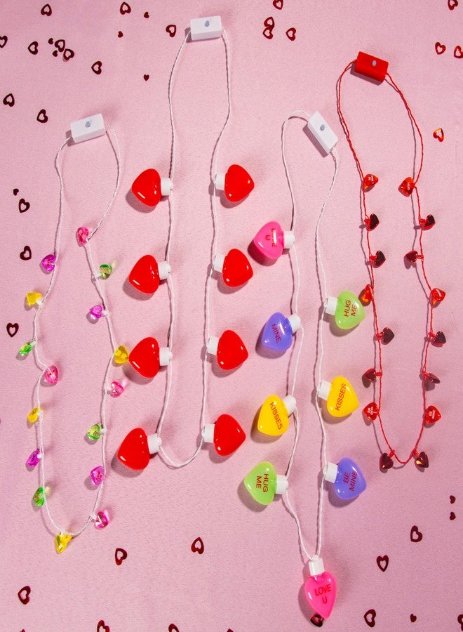 Cool Things Corp Light Up Valentine’s Necklace Set (4 Pack - Mini and Jumbo LED Necklaces), Blinking Glow Jewelry with 3 Light Modes, Valentine Party Favors, Classroom Exchange Gifts, Photo Booth Accessories, Batteries Included - Image 4