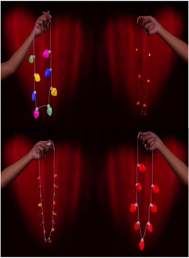 Cool Things Corp Light Up Valentine’s Necklace Set (4 Pack - Mini and Jumbo LED Necklaces), Blinking Glow Jewelry with 3 Light Modes, Valentine Party Favors, Classroom Exchange Gifts, Photo Booth Accessories, Batteries Included - Image 3