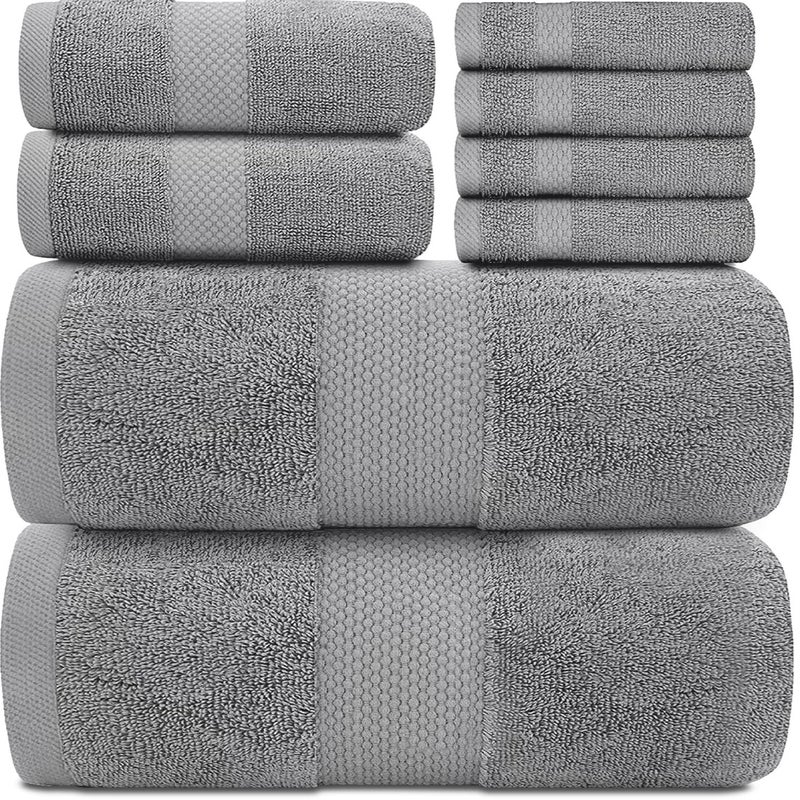 White Classic Luxury Bath Towel Set of 8 Pieces  100 Turkish Cotton Highly Absorbent Towels for Bathroom 2 Luxury Bath Towels 700GSM 2 Hand Towels 4 Washcloths Light Gray
