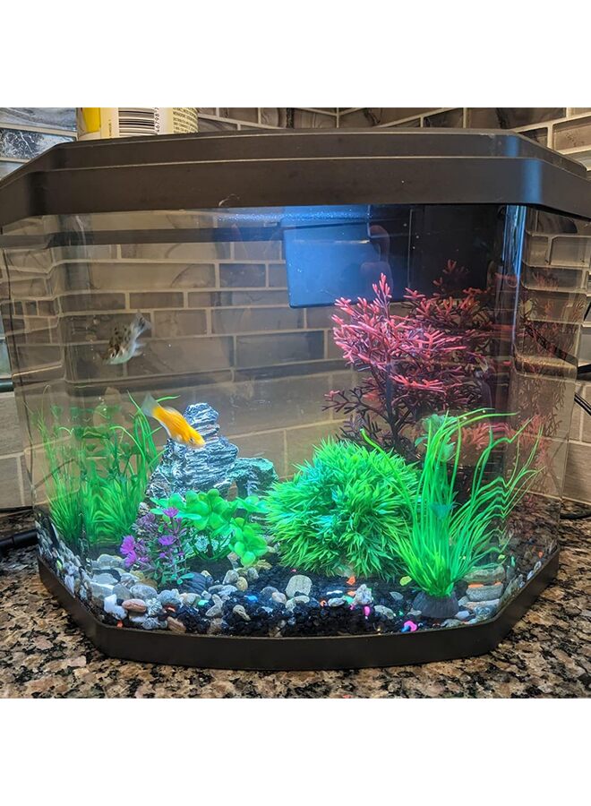 LAMAY 7PCS Aquarium Fish Tank Plastic Plants and Cave Rock Decorations Decor Small and Large Artificial Fish Tank Plants with Cave Rock(Green) - Image 2