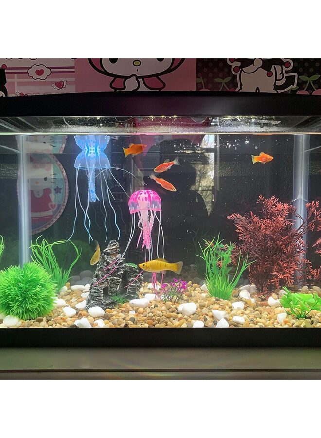 LAMAY 7PCS Aquarium Fish Tank Plastic Plants and Cave Rock Decorations Decor Small and Large Artificial Fish Tank Plants with Cave Rock(Green) - Image 4