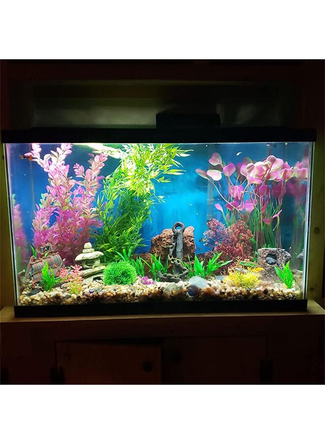 LAMAY 7PCS Aquarium Fish Tank Plastic Plants and Cave Rock Decorations Decor Small and Large Artificial Fish Tank Plants with Cave Rock(Green) - Image 5