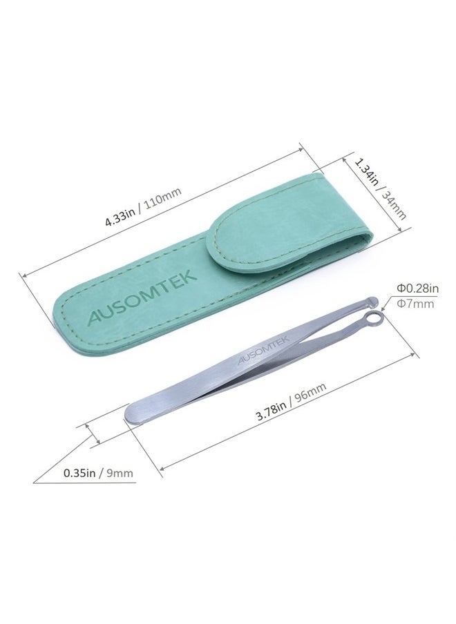Ausomtek AUSOMTEK Nose Hair & Ear Hair Trimming Tweezers, Eyebrow Grooming Scissors, Eyelash Clipper, Stainless Steel Grooming Scissors, Safe Round-Headed, for Men and Women (Cyan PU Case) (1 pack) 