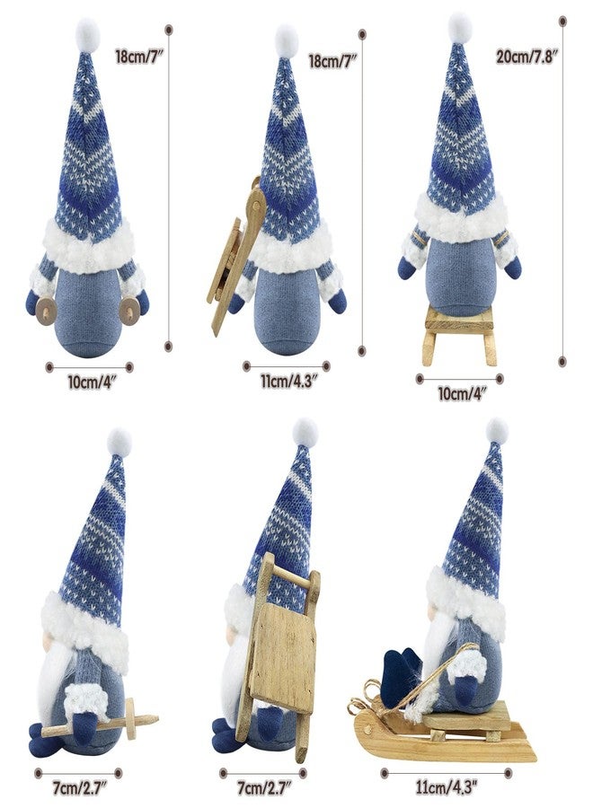 Gehydy Christmas Gnomes Decorations Set of 3 Mini Gnome with Sled Handmade Scandinavian Tomte Santa Xmas Decor for Home Kitchen Farmhouse Tiered Tray - Blue - Image 2