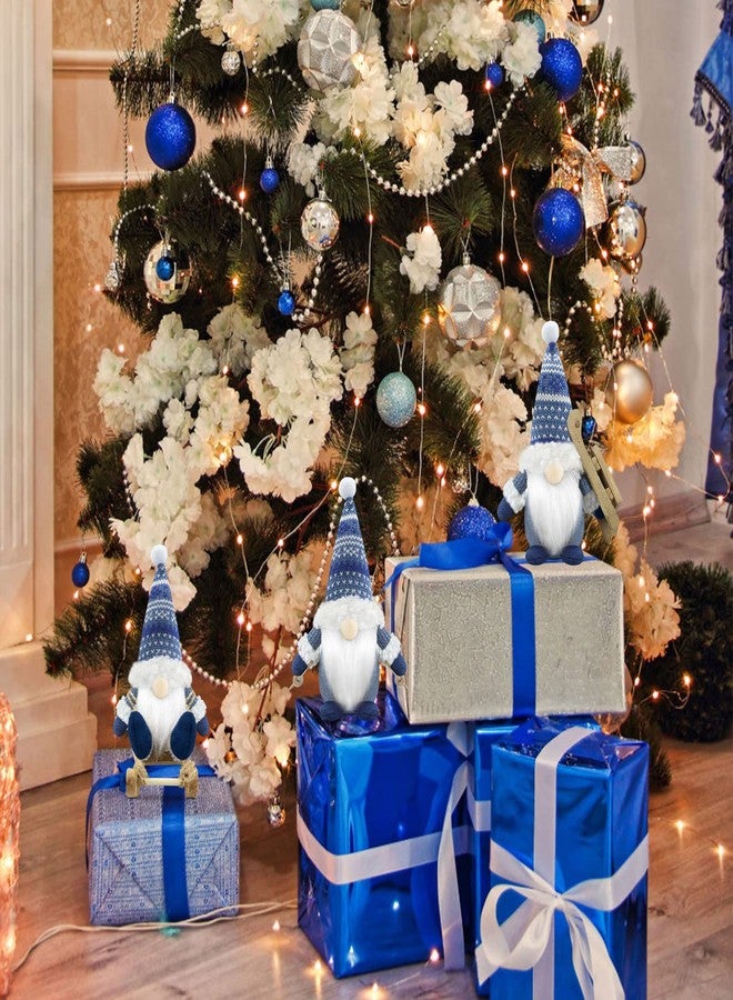Gehydy Christmas Gnomes Decorations Set of 3 Mini Gnome with Sled Handmade Scandinavian Tomte Santa Xmas Decor for Home Kitchen Farmhouse Tiered Tray - Blue - Image 5