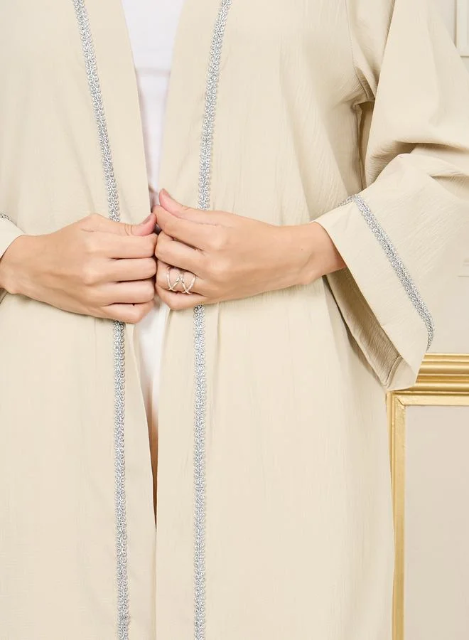 Styli Oversized Embroidered Lace Trim Maxi Length Kimono