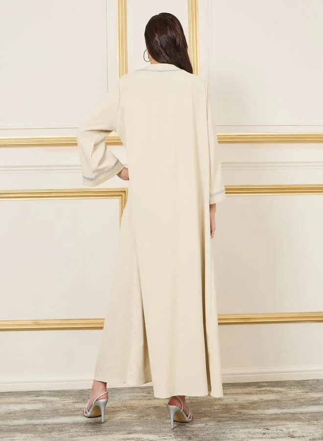 Styli Oversized Embroidered Lace Trim Maxi Length Kimono