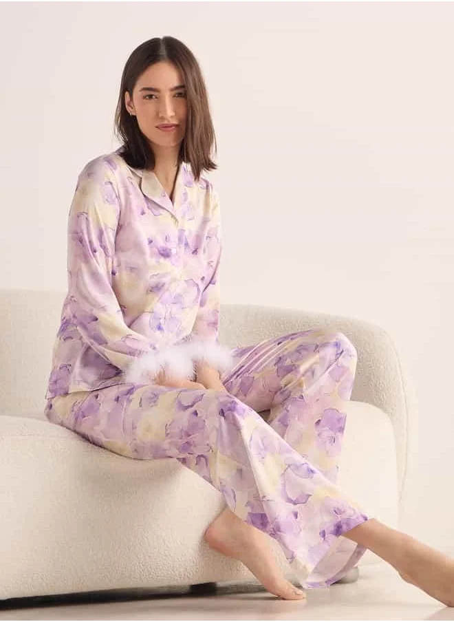 FAV Floral Print Satin Pyjama Set