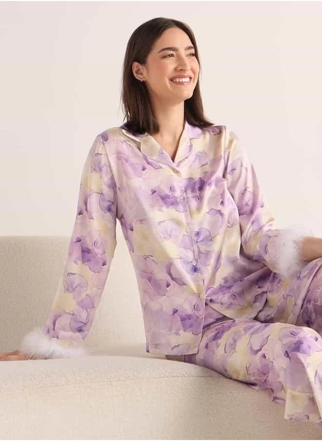 فاف Floral Print Satin Pyjama Set