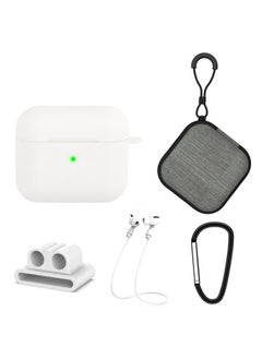 Case Cover 5 in 1 Silicone Earphone Protective Case + Earphone Bag + Earphones Buckle + Hook + Anti-lost Rope Set For AirPods 3 White