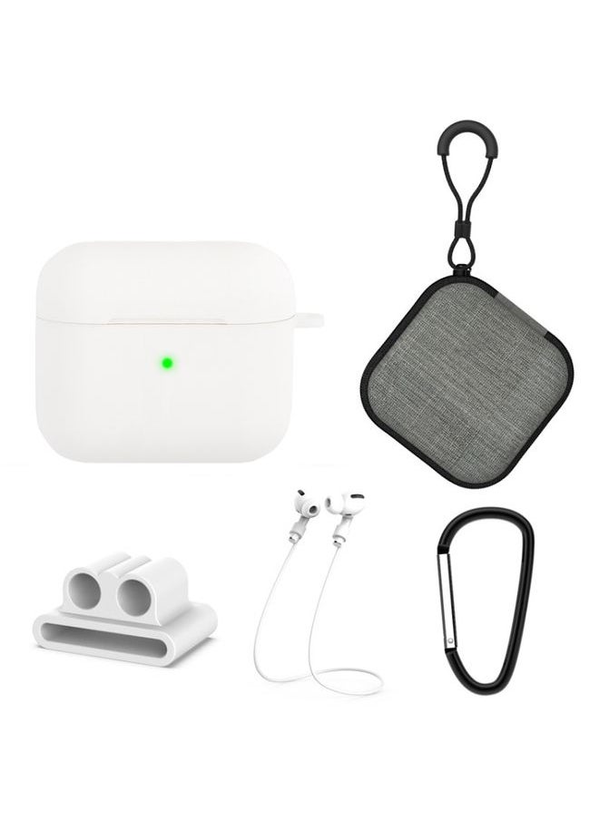 Generic - Case Cover 5 in 1 Silicone Earphone Protective Case + Earphone Bag + Earphones Buckle + Hook + Anti-lost Rope Set For AirPods 3 White - Image 1