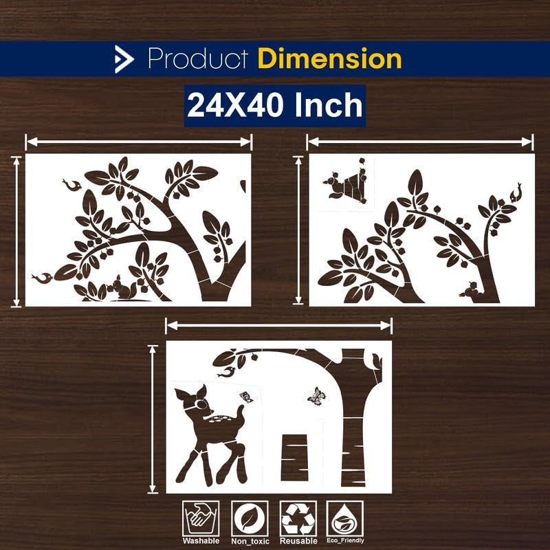 ARandNJ Painting for Wall Stencils (Size:- 24X40 Inch) Theme:- Deer and Big Tree DIY Reusable Painting Design Suitable for Bedroom, Drawing Room, Living Room (Pack of3) - Image 2