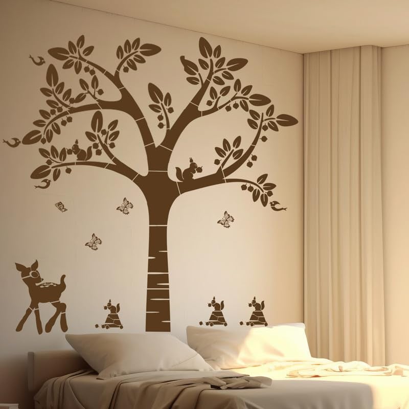 ARandNJ Painting for Wall Stencils (Size:- 24X40 Inch) Theme:- Deer and Big Tree DIY Reusable Painting Design Suitable for Bedroom, Drawing Room, Living Room (Pack of3) - Image 1