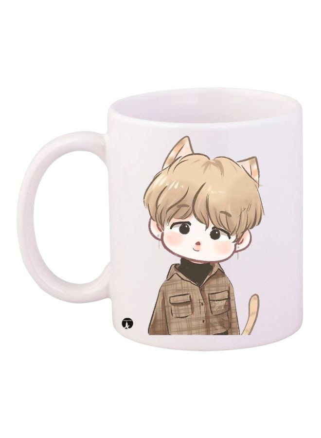 RYN Cartoon Printed Coffee Mug White/Beige/Black 11ounce