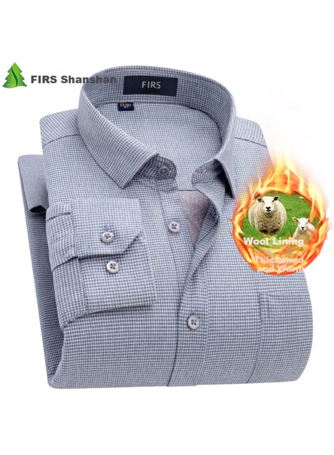 FIRS Firs Men's Thermal Shirt With Wool Lining, Warm Casual Fleece-lined Thickened Brushed Shirt For Winter, Gray And White Plaid, Size 43  - Image 2