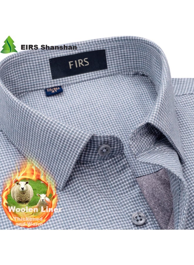 FIRS Firs Men's Thermal Shirt With Wool Lining, Warm Casual Fleece-lined Thickened Brushed Shirt For Winter, Gray And White Plaid, Size 43  - Image 1