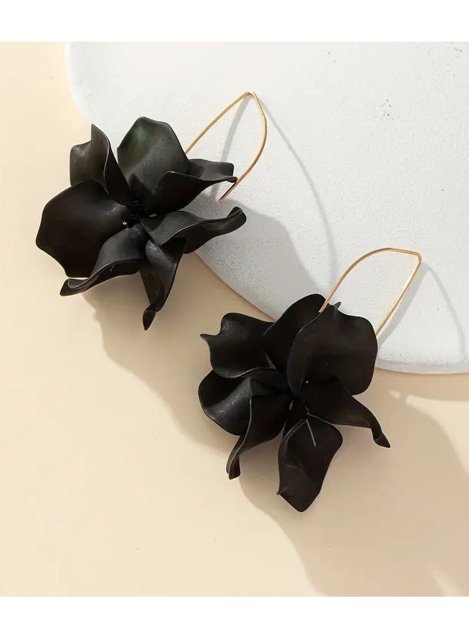 Home Clearance Sale Black Flower Petal Decor Dangle Earrings Bohemian Vacation Style Plastic Jewelry Trendy Female Gift - Image 1