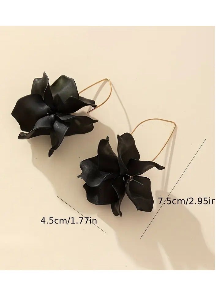 Home Clearance Sale Black Flower Petal Decor Dangle Earrings Bohemian Vacation Style Plastic Jewelry Trendy Female Gift - Image 2