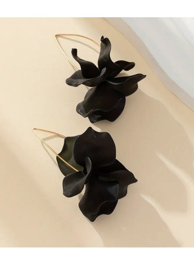 Home Clearance Sale Black Flower Petal Decor Dangle Earrings Bohemian Vacation Style Plastic Jewelry Trendy Female Gift - Image 3