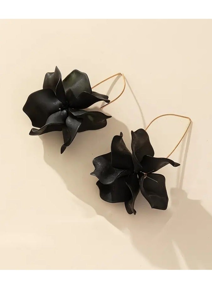Home Clearance Sale Black Flower Petal Decor Dangle Earrings Bohemian Vacation Style Plastic Jewelry Trendy Female Gift - Image 4
