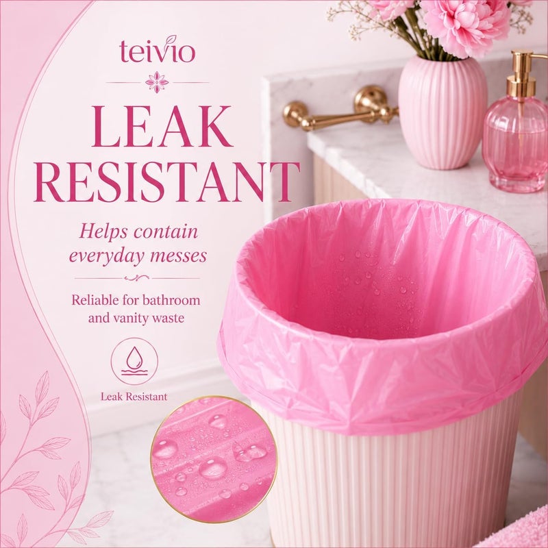 أكياس قمامة Teivio صغيرة سعة 4 جالون، 150 قطعة، لاستخدام في الحمامات والمكاتب المنزلية، أكياس بلاستيكية صغيرة، شفافة، متوفرة بأحجام 12 إلى 15 لترًا، متوفرة باللون الوردي. - Image 3