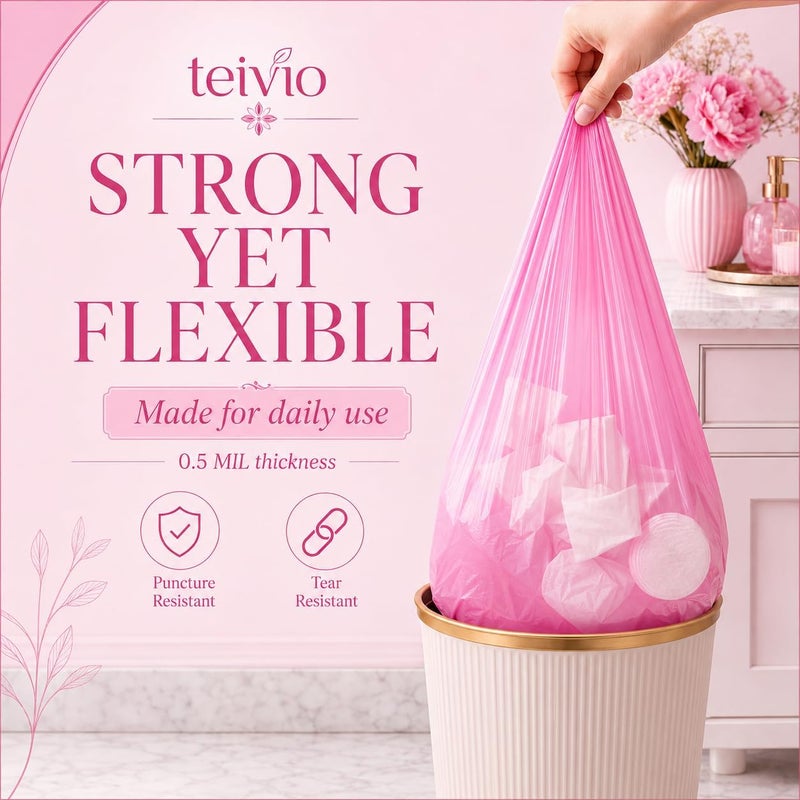 أكياس قمامة Teivio صغيرة سعة 4 جالون، 150 قطعة، لاستخدام في الحمامات والمكاتب المنزلية، أكياس بلاستيكية صغيرة، شفافة، متوفرة بأحجام 12 إلى 15 لترًا، متوفرة باللون الوردي. - Image 4