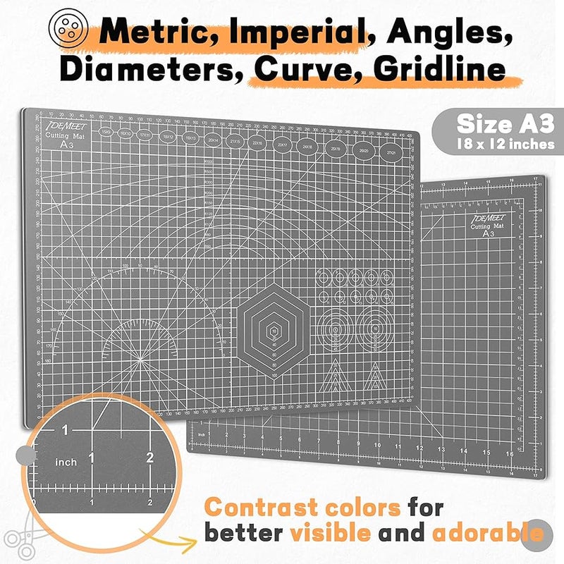 Idemeet Premium Self Healing Cutting Mat 18'' x 12'', A3 Non-slip Sewing Mat for Quilting, 5-Ply Rotary Cutting Board Double-Sided for Crafts Cutting Fabric Scrapbooking Modeling Projects, Anthracite Gray - Image 2