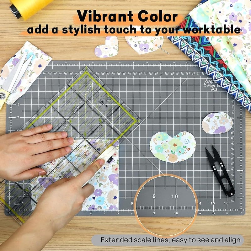 Idemeet Premium Self Healing Cutting Mat 18'' x 12'', A3 Non-slip Sewing Mat for Quilting, 5-Ply Rotary Cutting Board Double-Sided for Crafts Cutting Fabric Scrapbooking Modeling Projects, Anthracite Gray - Image 3