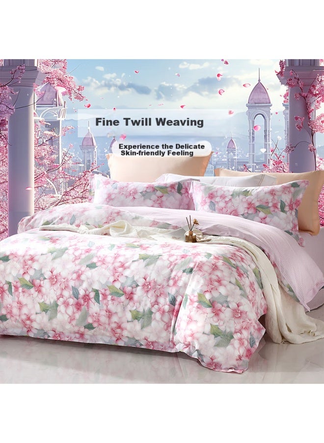 Fuanna 100% Cotton Duvet Cover Fresh Floral Print Quilt Cover Single/double 203*229cm Pink - Image 1