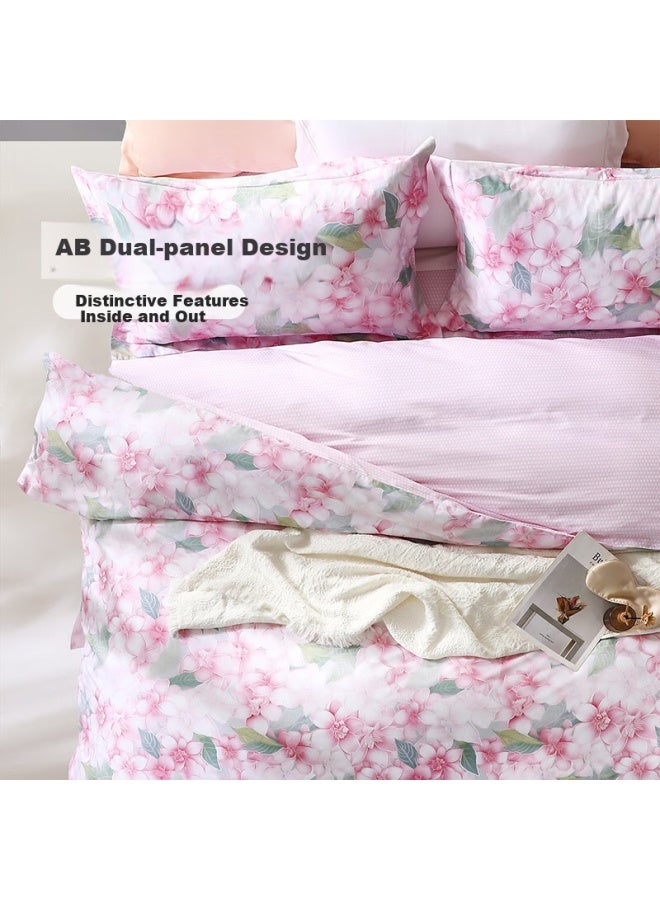 Fuanna 100% Cotton Duvet Cover Fresh Floral Print Quilt Cover Single/double 203*229cm Pink - Image 2