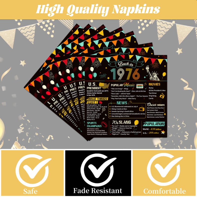 refavor 50th Birthday Plates and Napkins, 96PCS Vintage 50th Birthday Party Decorations Supplies for Women Men, Back in 1976 Cheers to 50 Years Disposable Tableware Set Serve 24 - Image 3