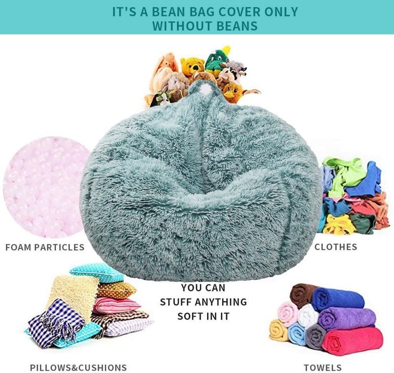 Kisoy Fluffy Stuffed Animal Storage Bean Bag Chair Cover (No Filler), Faux Fur Comfy Bean Bag Cover for Organizing Plush Toys or Textile, for Adults Teens Kids Girls,Dark Green - Image 3