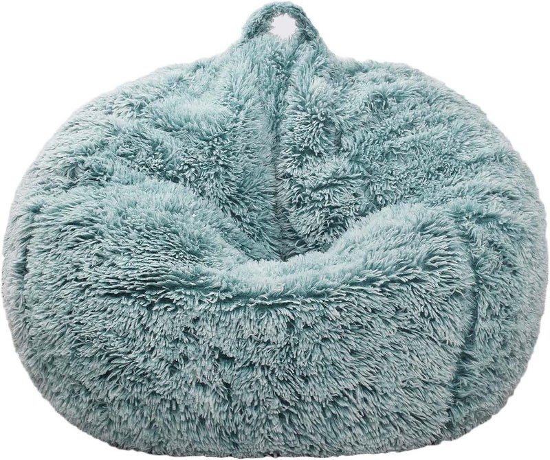 Kisoy Fluffy Stuffed Animal Storage Bean Bag Chair Cover (No Filler), Faux Fur Comfy Bean Bag Cover for Organizing Plush Toys or Textile, for Adults Teens Kids Girls,Dark Green - Image 2