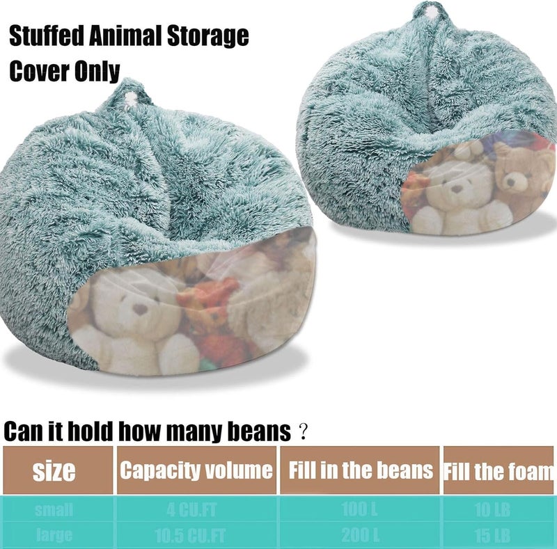 Kisoy Fluffy Stuffed Animal Storage Bean Bag Chair Cover (No Filler), Faux Fur Comfy Bean Bag Cover for Organizing Plush Toys or Textile, for Adults Teens Kids Girls,Dark Green - Image 4
