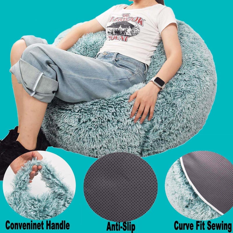 Kisoy Fluffy Stuffed Animal Storage Bean Bag Chair Cover (No Filler), Faux Fur Comfy Bean Bag Cover for Organizing Plush Toys or Textile, for Adults Teens Kids Girls,Dark Green - Image 5