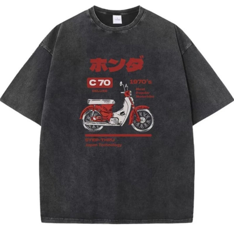 Generic Autumn street motorcycle retro cotton T-shirt batik European and American hip hop short sleeve vintage cotton black