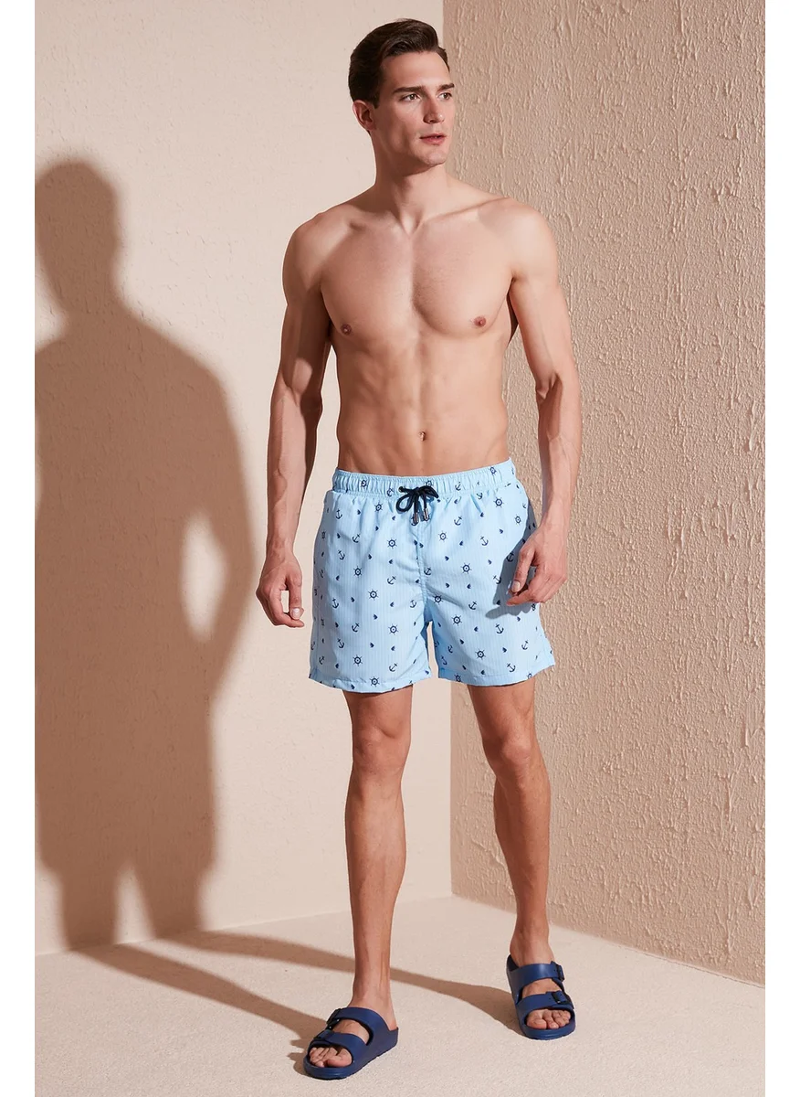 Buratti Patterned Swim Shorts with Waistband Pocket Swimsuit Short Men's Swimsuit Short 380M427