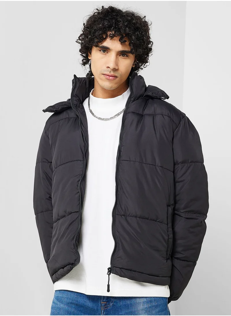 BRAVE SOUL Padded Puffer Jacket With Hood Detail
