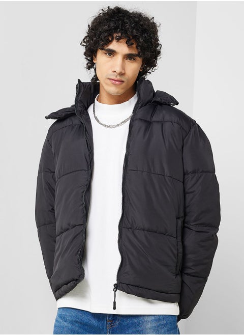 Padded Puffer Jacket With Hood Detail