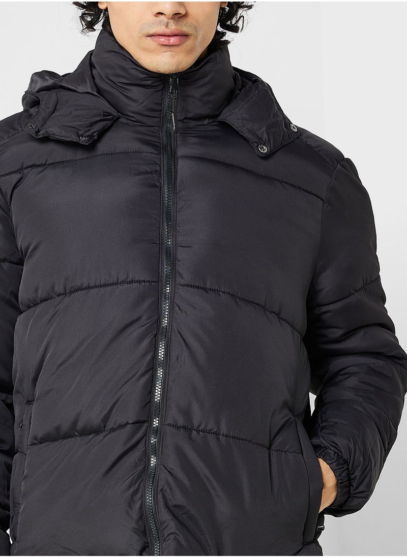 Padded Puffer Jacket With Hood Detail