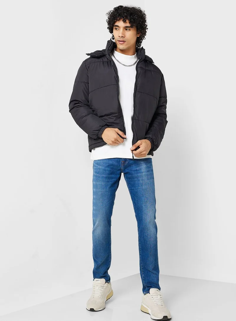 BRAVE SOUL Padded Puffer Jacket With Hood Detail