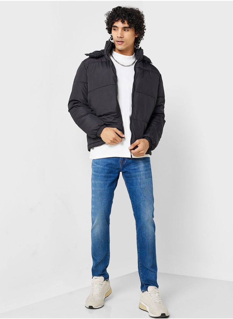 Padded Puffer Jacket With Hood Detail
