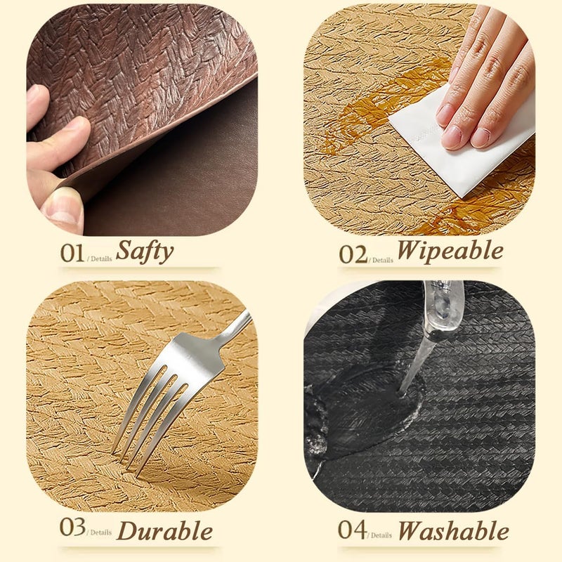 pigchcy Waterproof PVC Place Mats Set of 6, Non-Slip Faux Leather Placemats Rattan Pattern Surface Table Mats for Wedding/Birthday Party/Kitchen (18"x12", Black) - Image 3