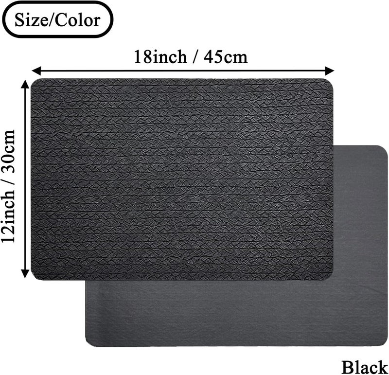 pigchcy Waterproof PVC Place Mats Set of 6, Non-Slip Faux Leather Placemats Rattan Pattern Surface Table Mats for Wedding/Birthday Party/Kitchen (18"x12", Black) - Image 2