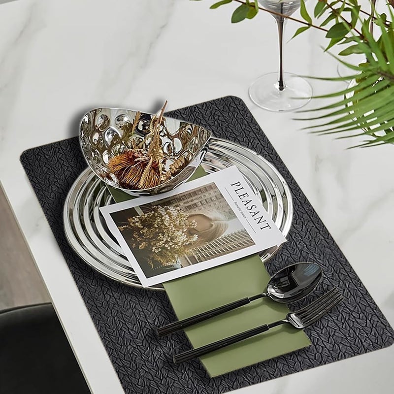 pigchcy Waterproof PVC Place Mats Set of 6, Non-Slip Faux Leather Placemats Rattan Pattern Surface Table Mats for Wedding/Birthday Party/Kitchen (18"x12", Black) - Image 5